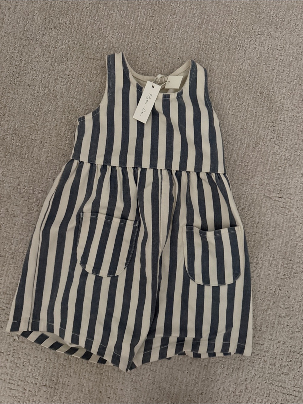 Rylee + Cru Blue & Cream Vertical Stripe Dress
